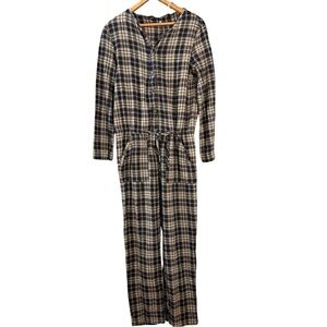 Zara Trafaluc Plaid Flannel Belted Jumpsuit